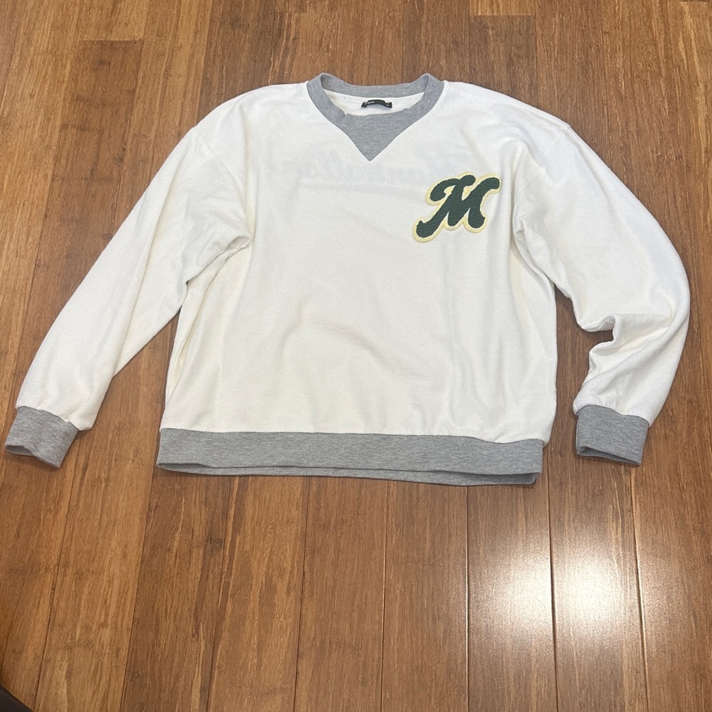 Fox White and Gray Sweatshirt with Green Accent